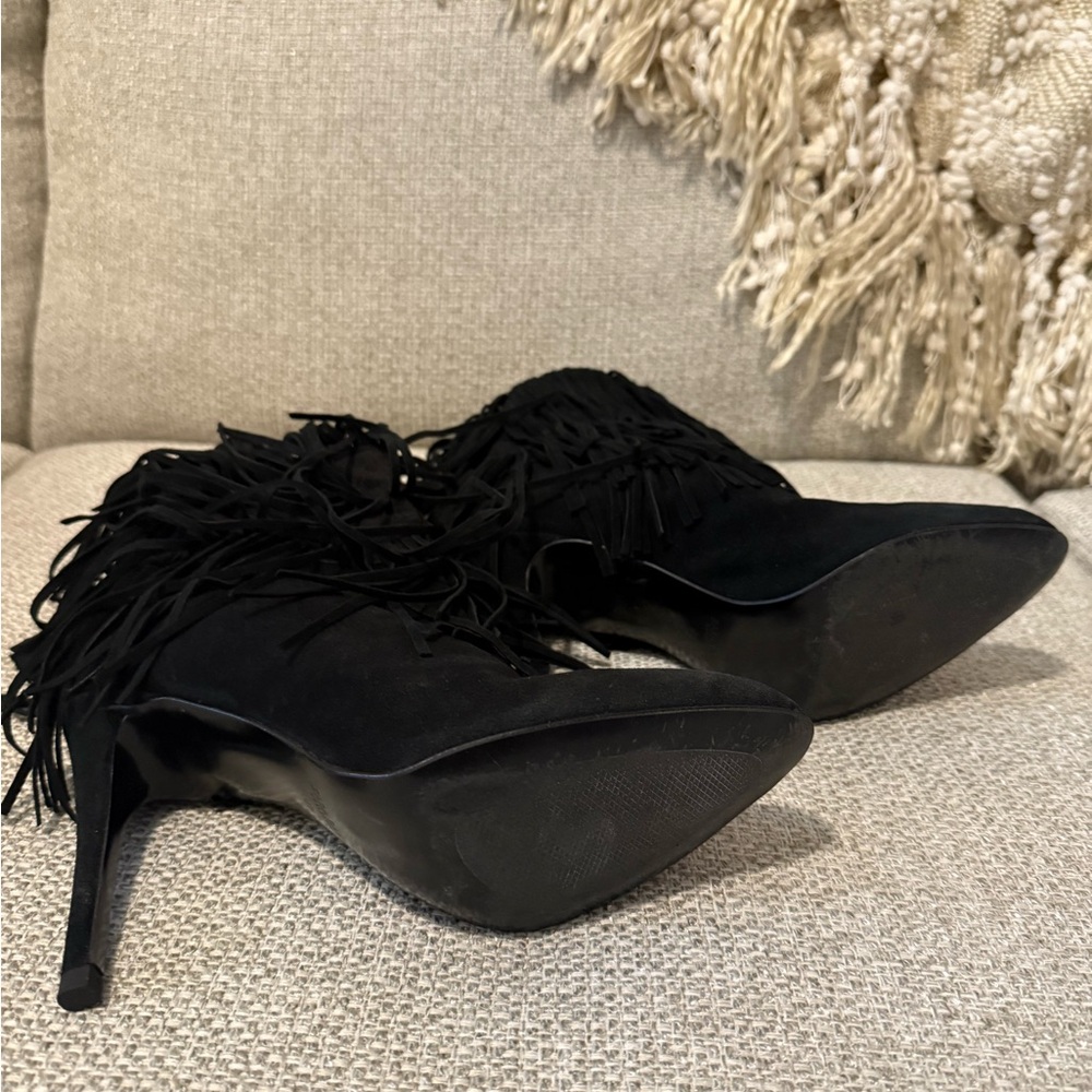 Zara Black Fringe Suede Ankle Boots with Pointed Toe - Picture 7 of 9